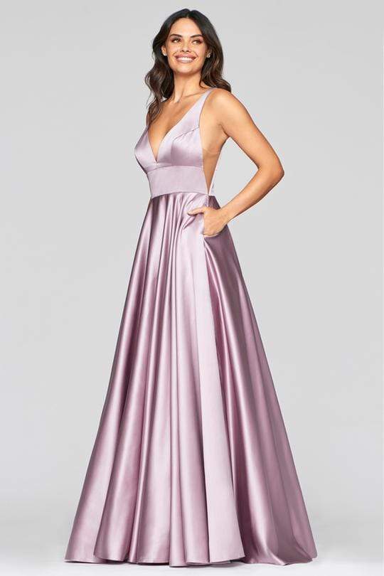 Faviana - S10474 Plunging V-Neck Empire Satin Dress Prom Dresses 00 / Deep Mauve