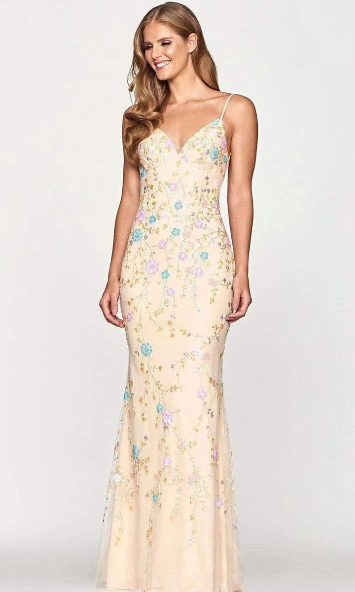 Faviana - S10653 Floral Sequined V Neck Long Gown – Couture Candy