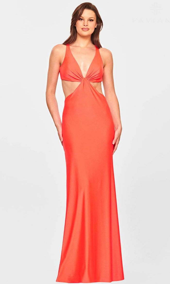 Faviana S10840 - Cutout Sides Open Back Sheath Dress Evening Dresses 00 / Tropical Orange