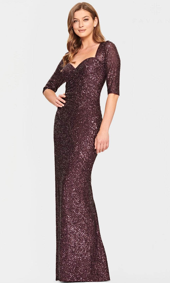 Faviana S10861E - Sweetheart Neckline Sequin Evening Gown Evening Dresses 18E / Eggplant