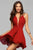 Faviana - Short Plunging V-Neck Cocktail Dress with Lace-Up back 7851 - 1 pc Wine In Size 2 Available CCSALE 2 / Wine