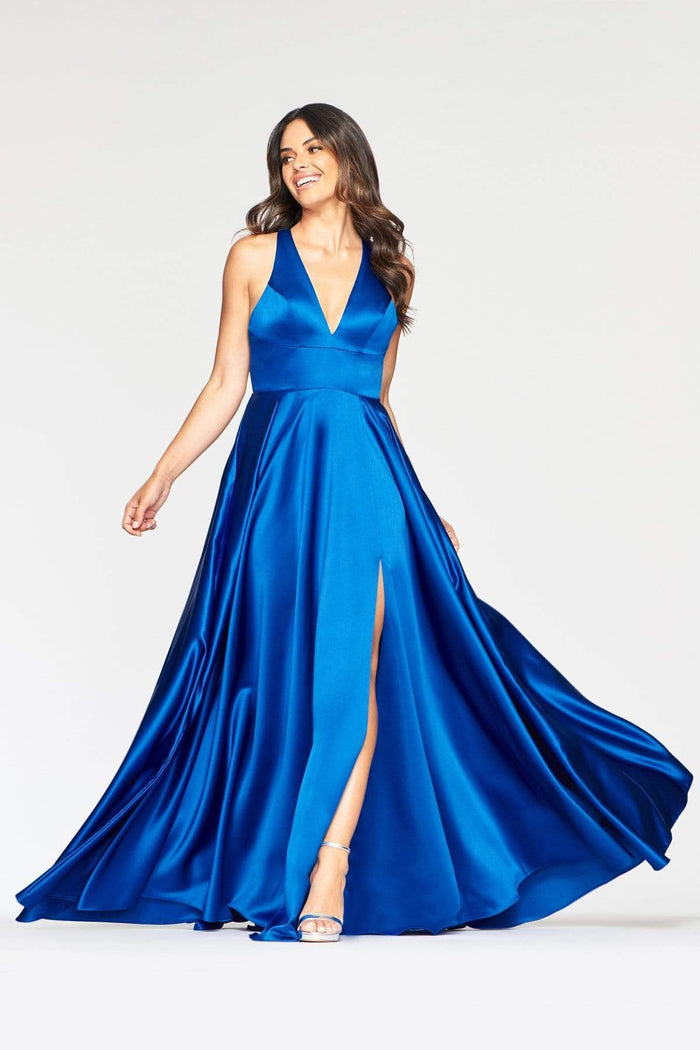 Faviana - Sleek Plunging Halter High Slit Gown S10440 - 1 pc Royal In Size 10 Available CCSALE 10 / Royal