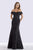 Feriani Couture - 18675 Surplice Fold over Off Shoulder Floral Gown Special Occasion Dress 14 / Black