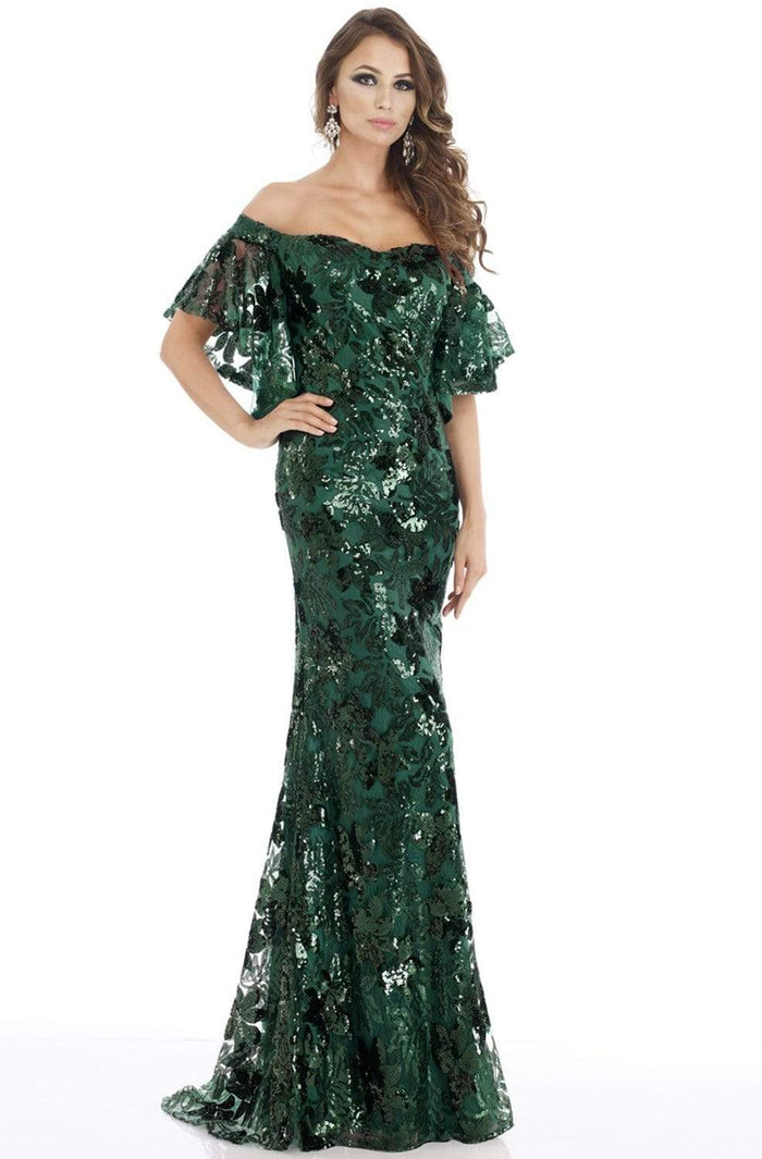 Feriani Couture - 18870 Sequin Embellished Off-Shoulder Dress Mother of the Bride Dresses 10 / Emerald