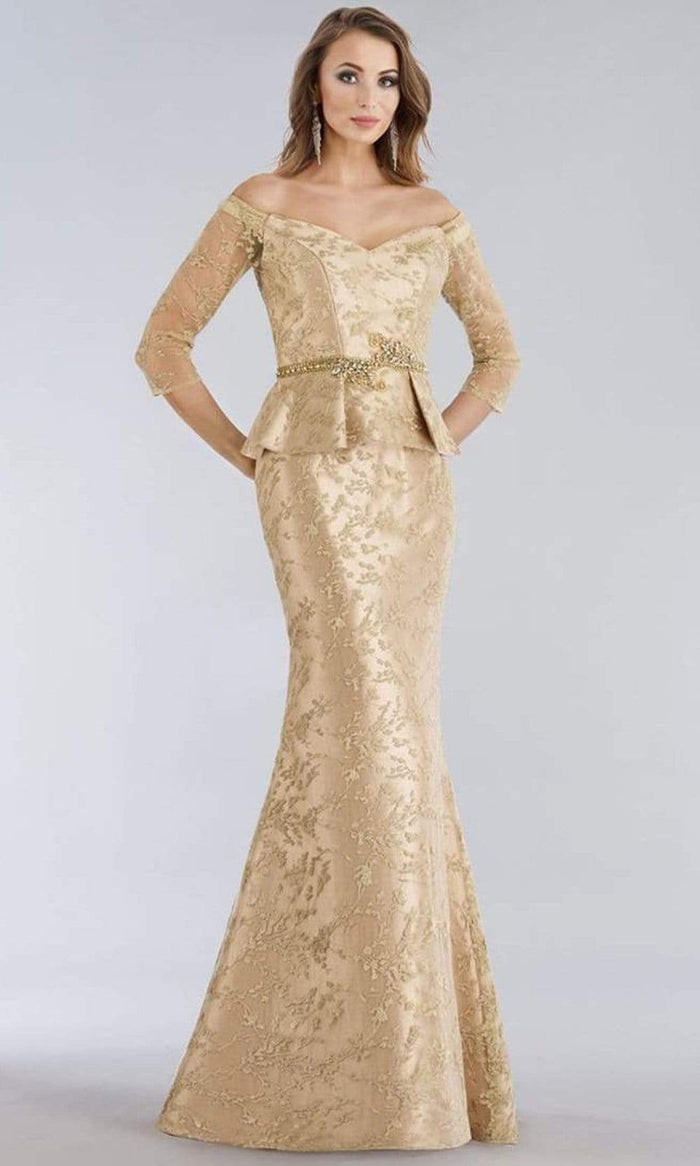 Feriani Couture - 18965 Lace Off-Shoulder Trumpet Dress Mother of the Bride Dresses 8 / Gold