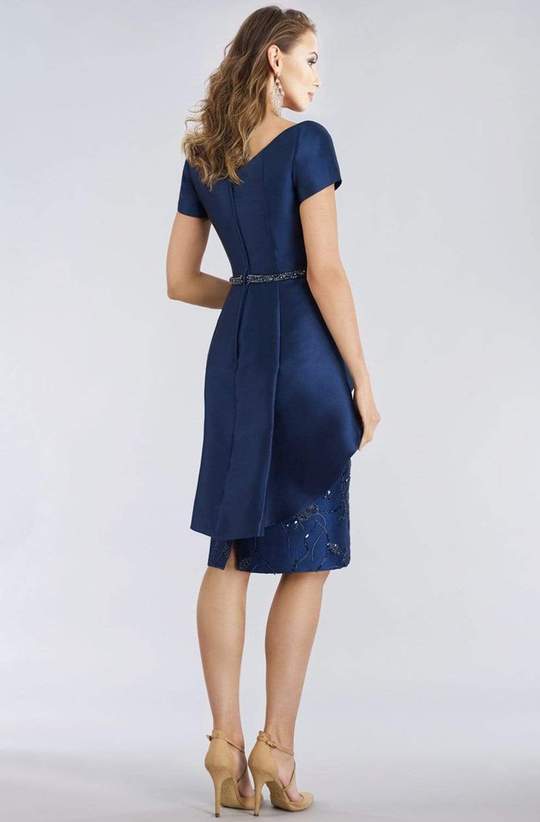 Feriani Couture - Short Sleeve Knee Length Peplum Beaded Dress 18953 ...