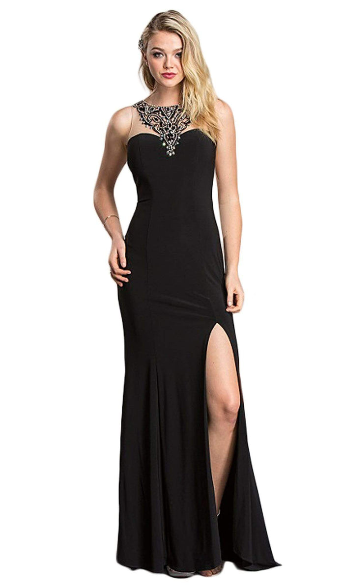 Fitted Evening Dress with Slit Dress XXS / Black