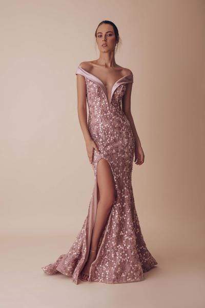 Gatti Nolli Couture - Embroidered Off-Shoulder Mermaid Gown OP-4946 - 1 pc Pink In Size 0 Available CCSALE 0 / Pink