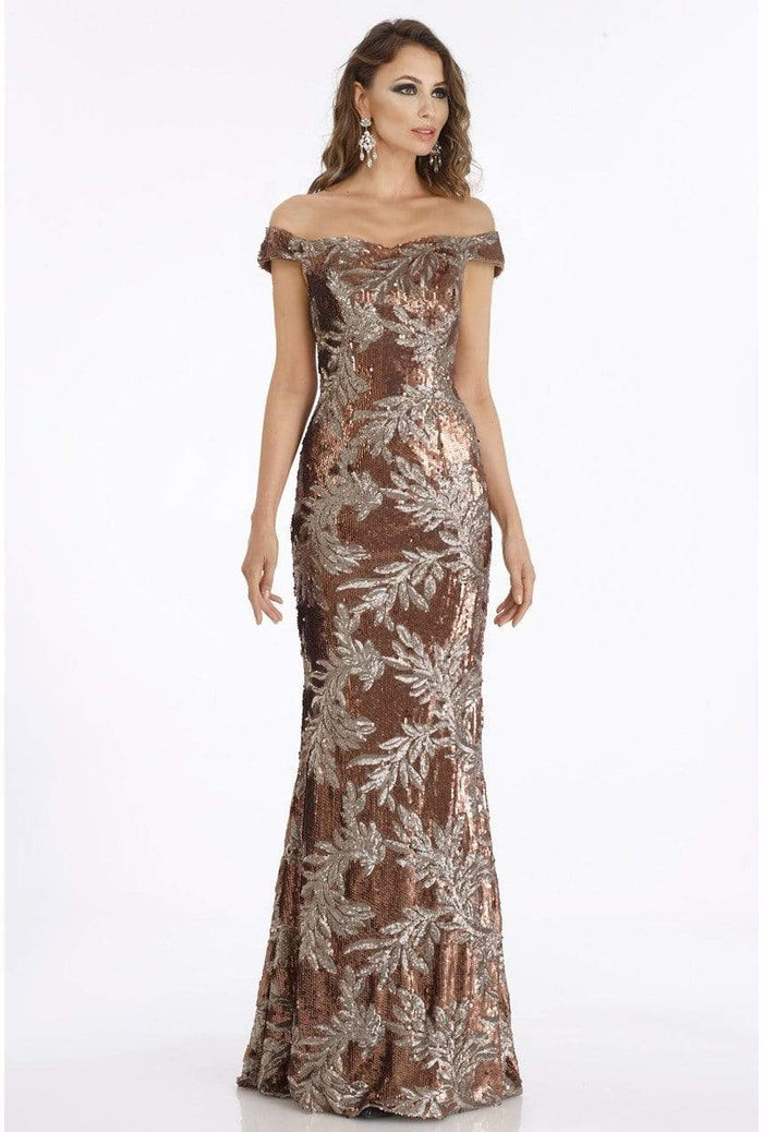 Gia Franco - Foliage Sequined Off-Shoulder Trumpet Dress 12903 - 1 pc Bronze In Size 18 Available CCSALE 18 / Bronze