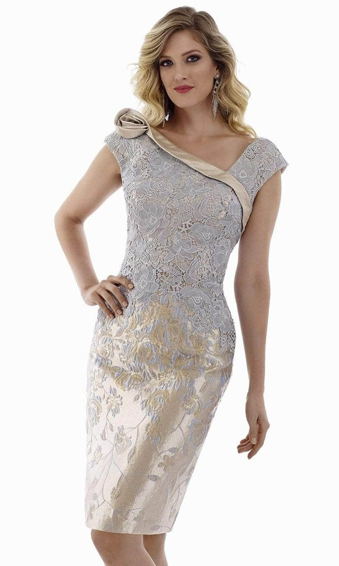 Gia Franco - Rosette Accent Lace Cocktail Dress 12972 - 1 pc Blue/Gold In Size 10 Available CCSALE 10 / Blue/Gold