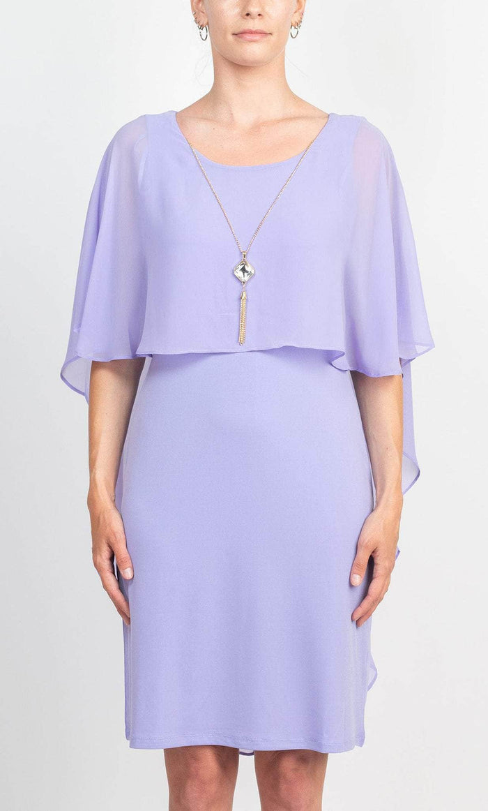 Glamour G0N180 - Scoop Neck Cape Accented Short Dress Cocktail Dresses 10 / Lavender