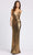 Ieena Duggal - 26408 Plunging Neck Lustrous Evening Gown Evening Dresses 0 / Bronze