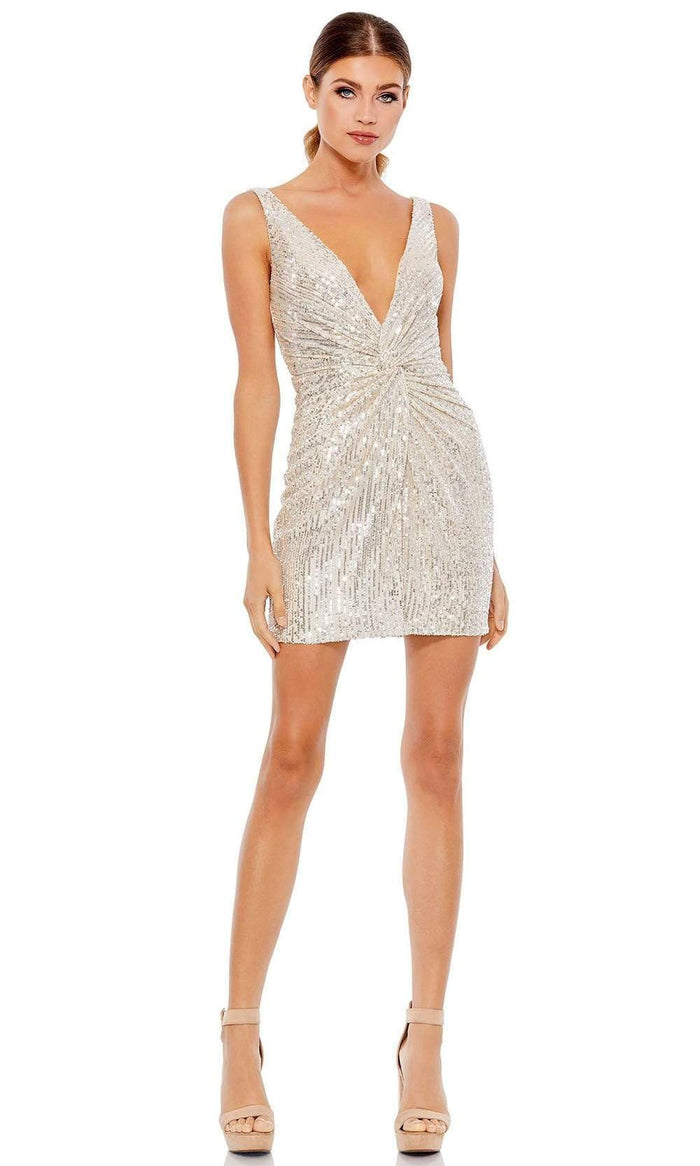 Ieena Duggal - 26496 Knotted Front Fitted Sequin Cocktail Dress Cocktail Dresses 0 / Silver