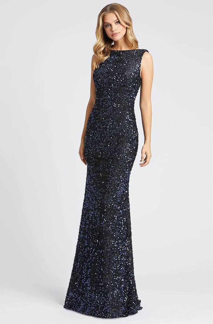 Ieena Duggal - Bateau Sequined Prom Gown 26331I - 1 pc Midnight Blue In Size 2 Available CCSALE 2 / Midnight Blue