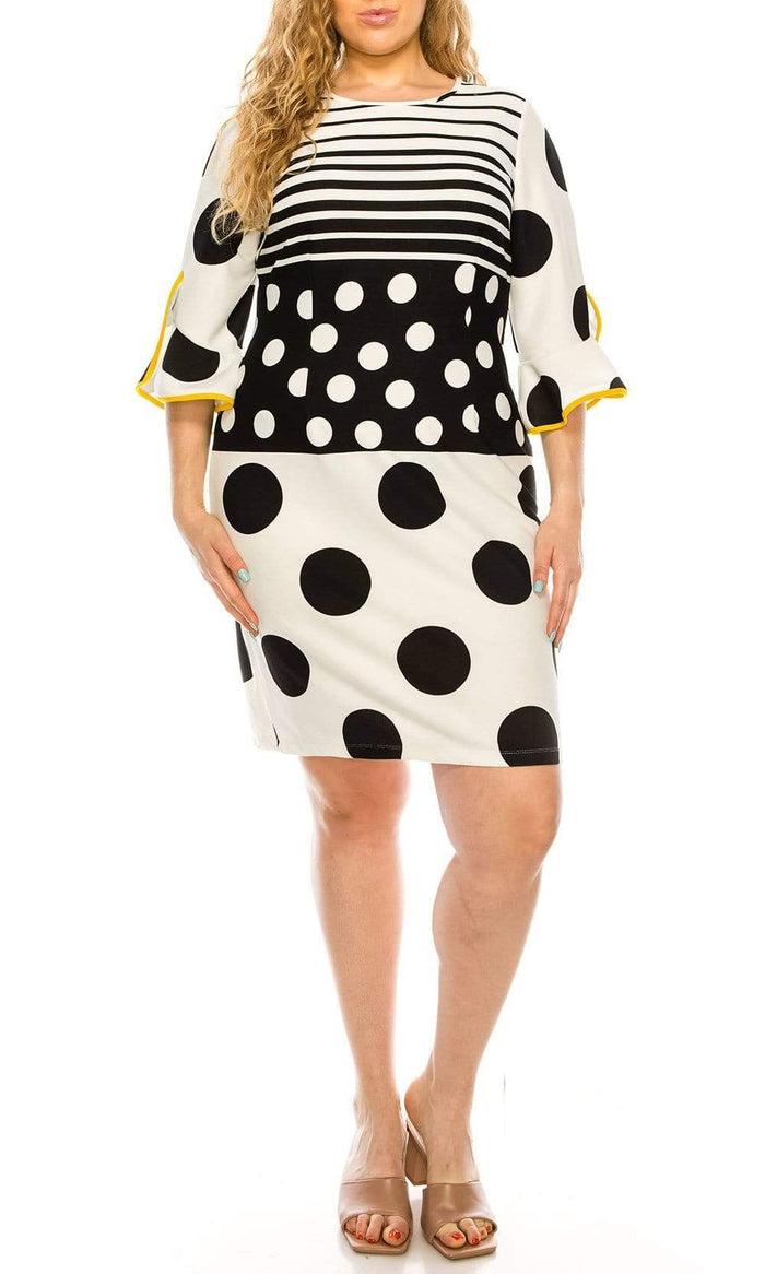 ILE Clothing - SCP1082 Polka Dots Sheath Short Dress Holiday Dresses 0 / Black White Yellow