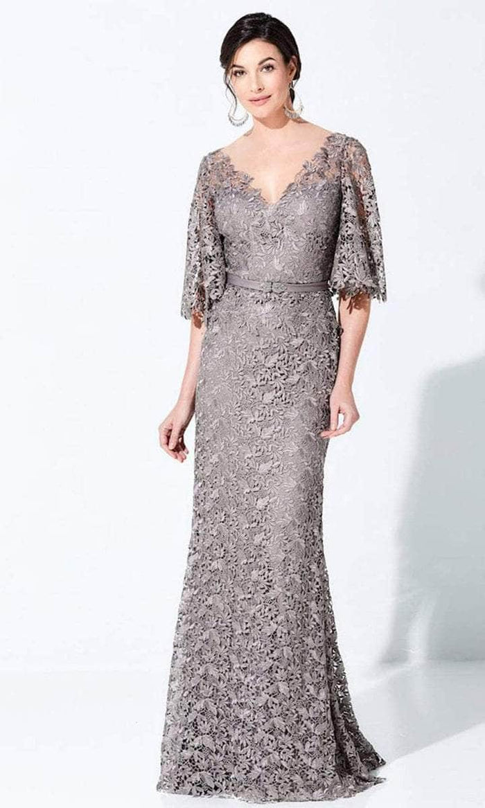 Ivonne D - 220D29 Embroidered V-neck Formal Dress - 1 pc Dark Gray In Size 18W Available CCSALE 18W / Dark Gray