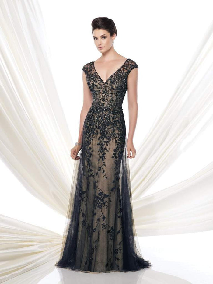 Ivonne D by Mon Cheri - Beaded Tulle Dress 115D74 - 1 pc Navy Blue Nude In Size 4 Available CCSALE 12 / Navy Blue Nude