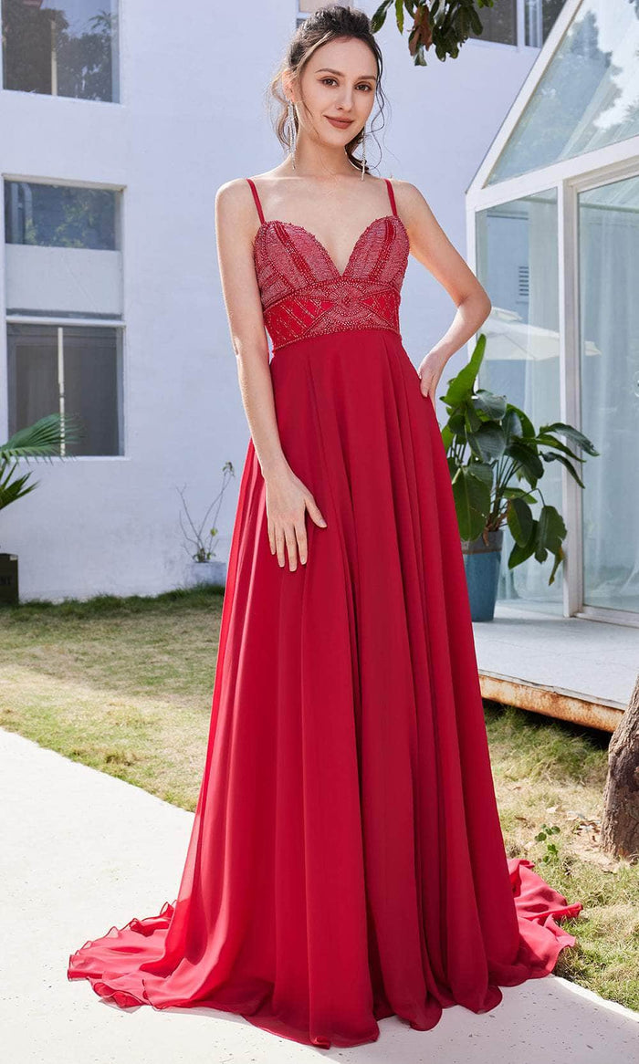 J'Adore Dresses J21013 - Deep Sweetheart A-Line Evening Gown Special Occasion Dress 2 / Crimson