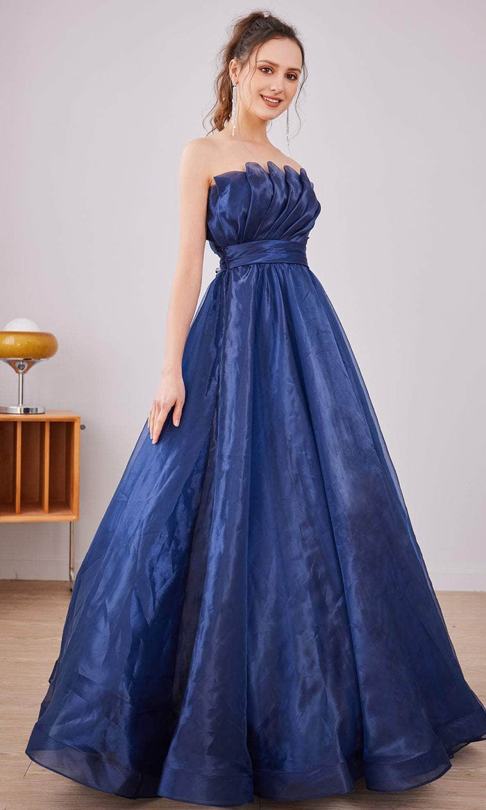 J'Adore Dresses J21035 - Strapless Organza A-Line Long Dress Special Occasion Dress 2 / Navy