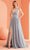 J'Adore Dresses J22004 - Metallic V-Neck Evening Gown Special Occasion Dress 2 / Blue