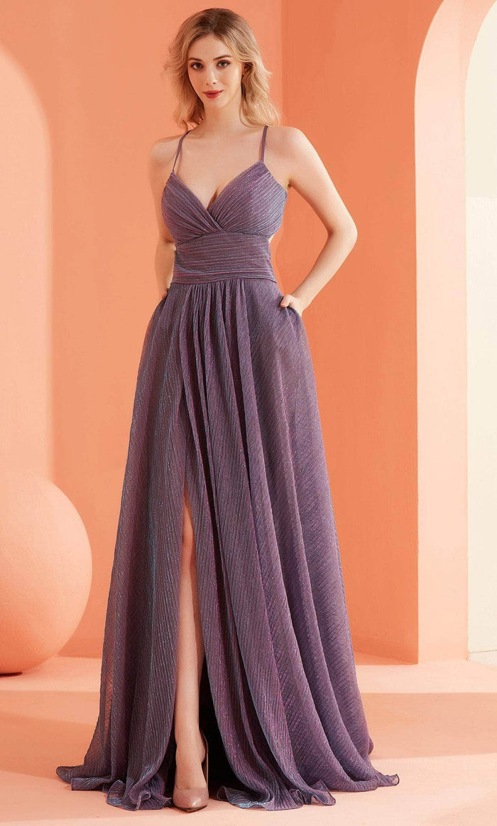 J'Adore Dresses J22004 - Metallic V-Neck Evening Gown Special Occasion Dress 2 / Very Peri