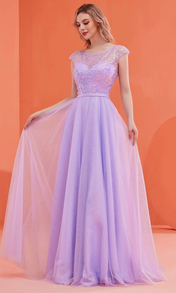 J'Adore Dresses J22041 - Cap Sleeve A-line Prom Dress Special Occasion Dress 2 / Violet
