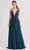 J'Adore - J15005 Deep V Neck Chiffon A-line Gown Evening Dresses 2 / Hunter