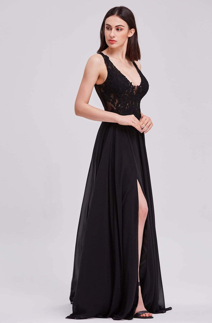 J'Adore - J16048 Embellished Scoop A-line Dress Prom Dresses 2 / Black