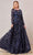 J'Adore - J18026 Long Sleeve Glitter Print A-Line Gown Mother of the Bride Dresses 2 / Navy