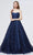 J'Adore - J19005 Strapless Floral Appliqued Long Gown Prom Dresses 2 / Navy