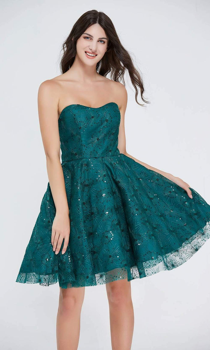 J'Adore - J20071 Beaded Sweetheart Cocktail Dress Special Occasion Dress 2 / Emerald