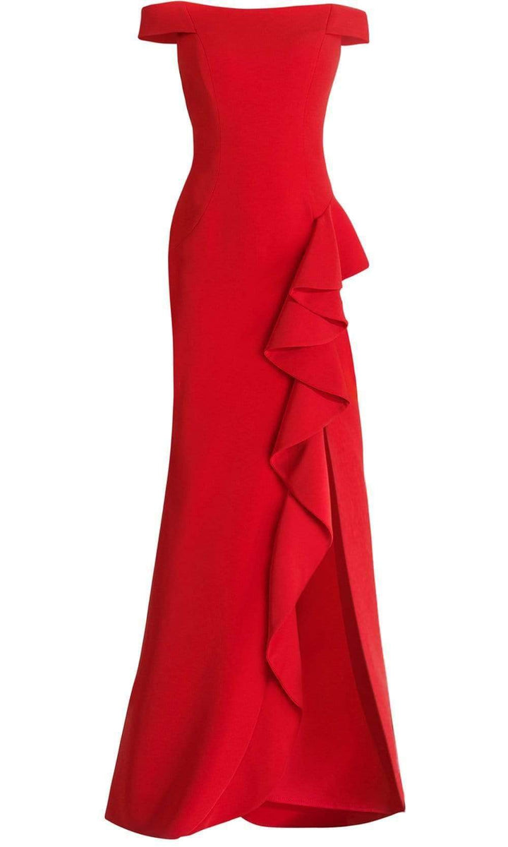 Janique - C1870 Ruffled Off-Shoulder Sheath Dress In Red – Couture Candy