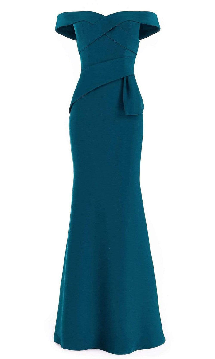 Janique - Off-Shoulder Wrap Style Trumpet Gown 16214 - 1 pc Teal In Size 14 Available CCSALE 14 / Teal