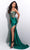 Jasz Couture - 7200 Illusion One Shoulder Bustier High Slit Satin Gown Pageant Dresses 000 / Emerald