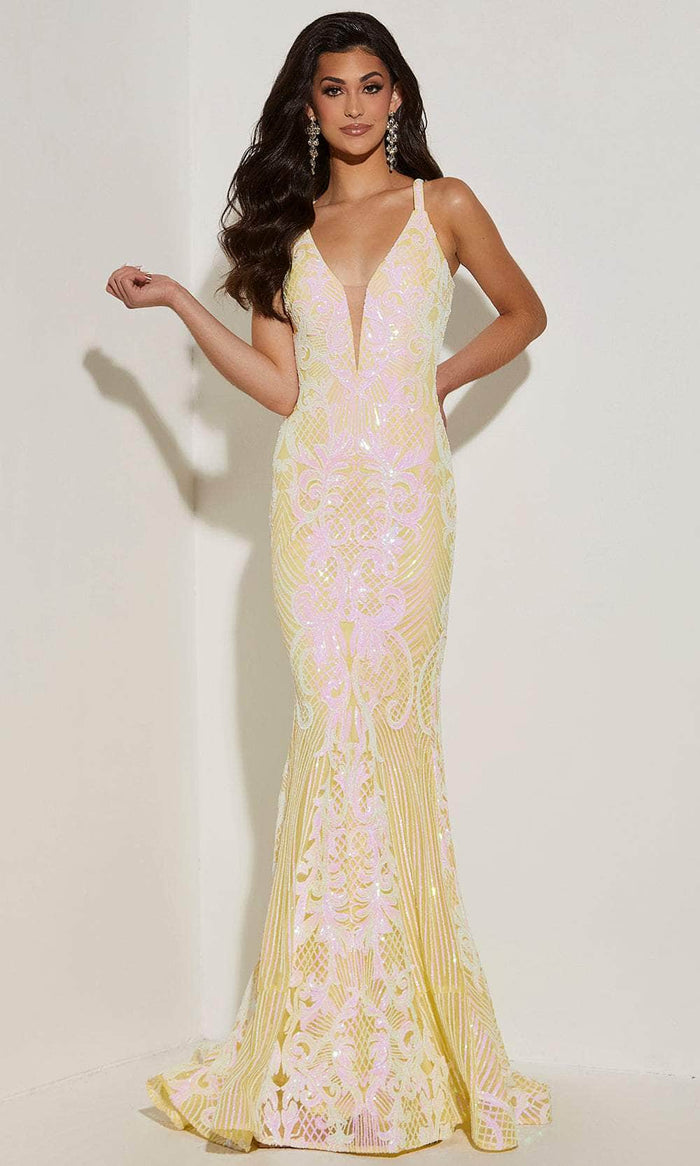 Jasz Couture 7432 - Deep V-Neck Sleeveless Dress Special Occasion Dress 000 / Yellow