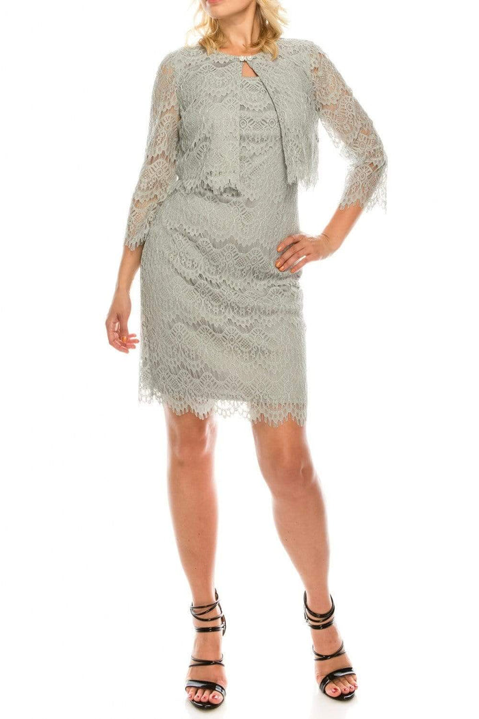 Jessica Howard - JH8M5167 Two Piece Lace Fitted Dress With Jacket Party Dresses 0 / Grey