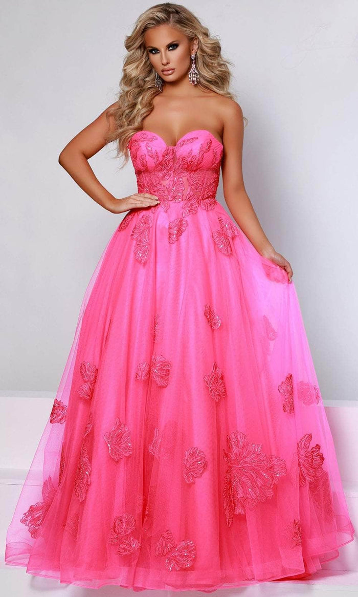 Johnathan Kayne 2518 - Embroidered Applique Strapless Long Dress Evening Dress 00 / Barbie Pink