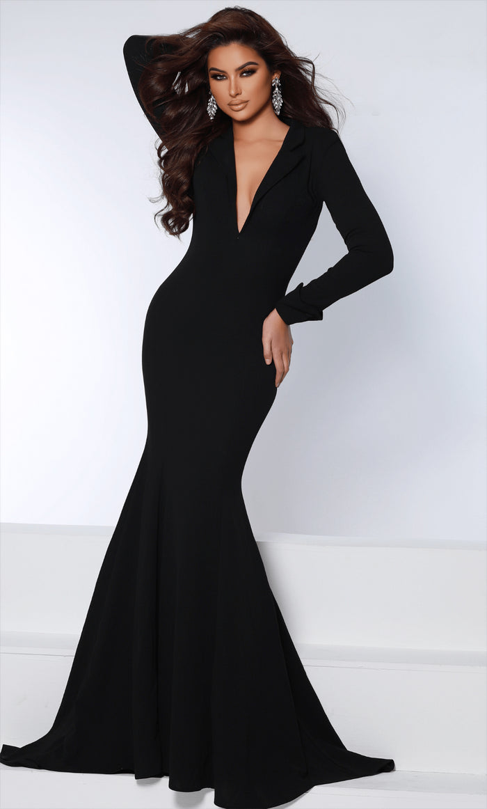 Johnathan Kayne 2634 - Long Sleeve Collar Evening Gown Special Occasion Dress 00 / Black