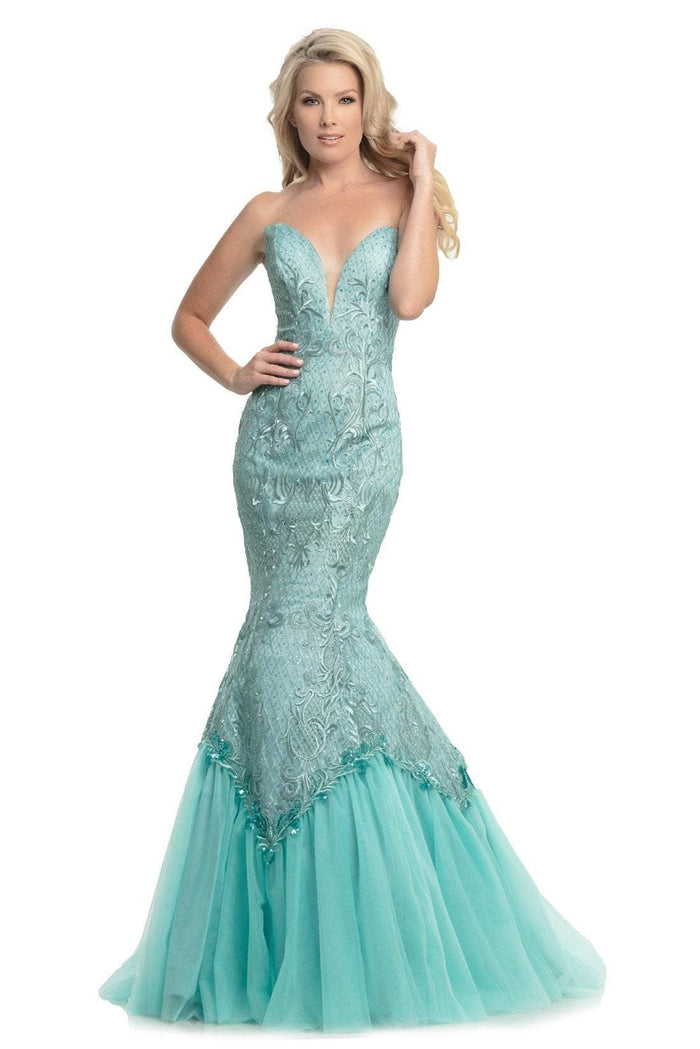 Johnathan Kayne - Embellished Strapless Mermaid Evening Mermaid Gown 9001 CCSALE 8 / Aqua