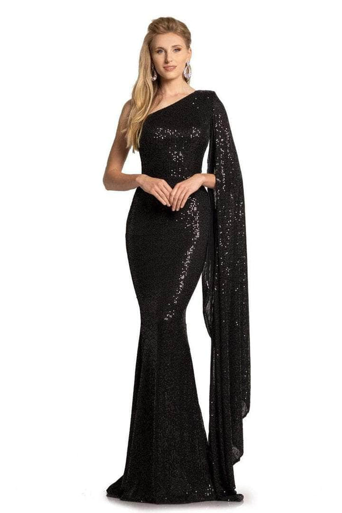 Johnathan Kayne - Long Cape Sleeve Mermaid Prom Gown 2190 - 1 pc Black In Size 14 Available CCSALE 14 / Black