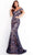 Jovani - 02912 Sequined Off Shoulder Trumpet Dress Evening Dresses 00 / Navy