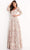 Jovani - 04451 Quarter Sleeve Floral Embroidered A-Line Gown Evening Dresses