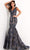 Jovani - 04585 Embroidered Deep V Neck Mermaid Gown Evening Dresses 00 / Navy