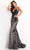 Jovani - 06438 Spaghetti Strap V-Neck Lace Mermaid Dress Prom Dresses 00 / Black/Silver