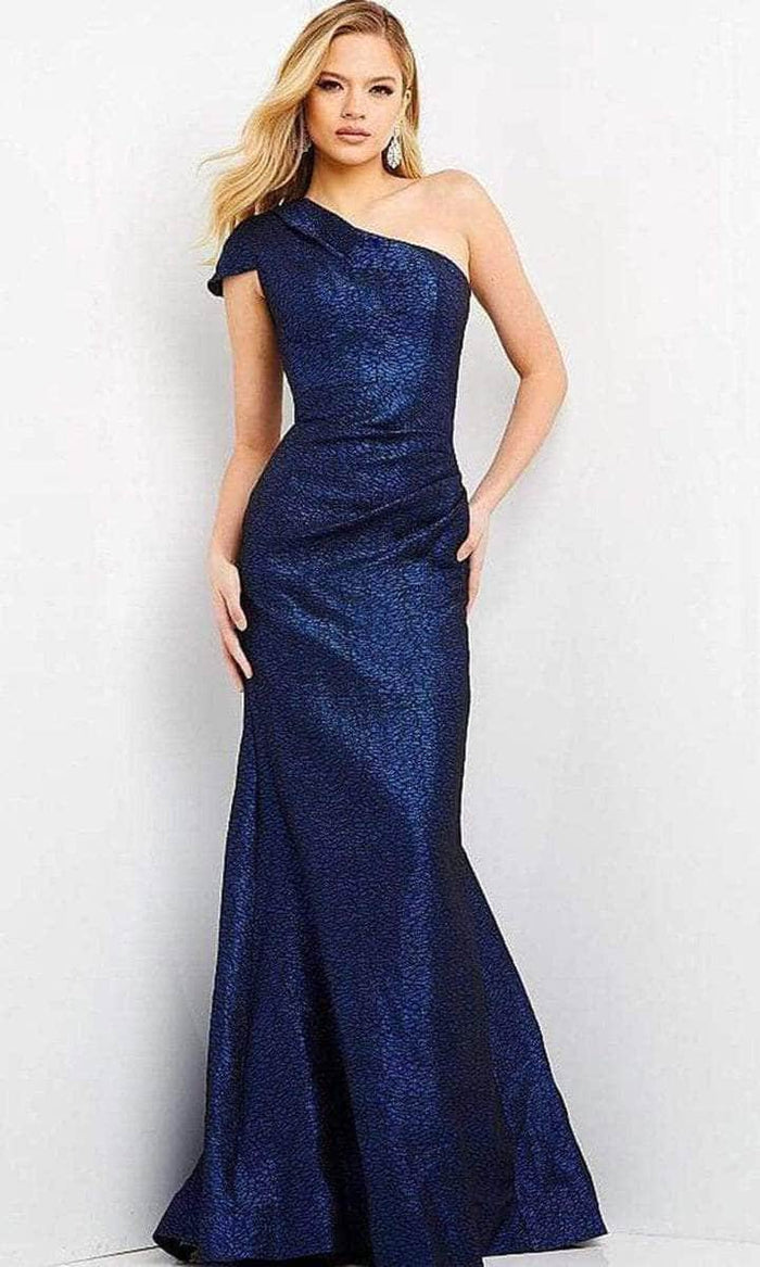 Jovani - 06751SC Asymmetric One Shoulder Cap Sleeve Evening Dress - 1 pc Cobalt in Size 8 Available CCSALE 8 / Cobalt