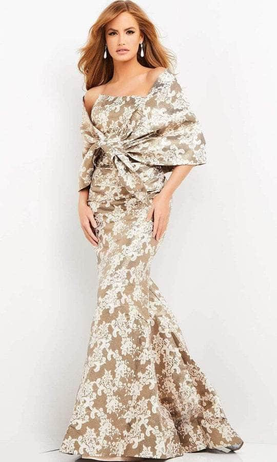 Jovani - 06760 Floral Strapless with Shawl Long Dress - 1 pc Champagne In Size 4 Available CCSALE 4 / Champagne