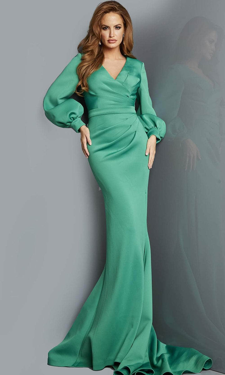 Jovani 07047 - V-Neck Bishop Sleeves Evening Gown – Couture Candy