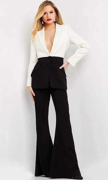 French Novelty: Jovani 07227 Sheer Waist Dressy Pant Suit