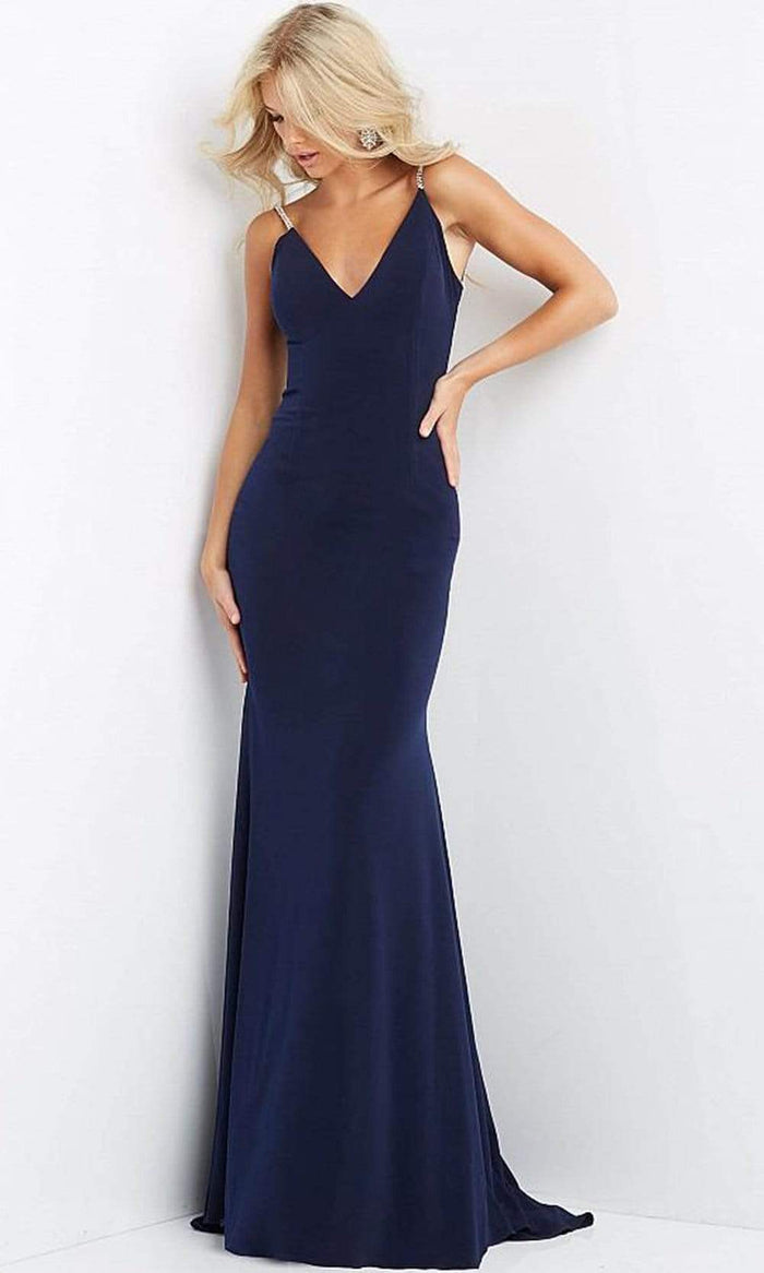 Jovani - 07297 Embellished Plunging V Neck Trumpet Dress Special Occasion Dress