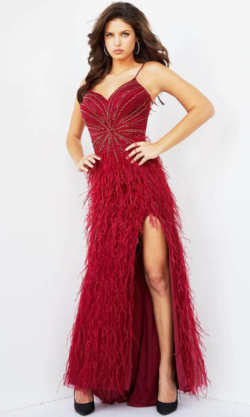 Red Feathers One Shoulder Open Fork Elegant Dress - Power Day Sale
